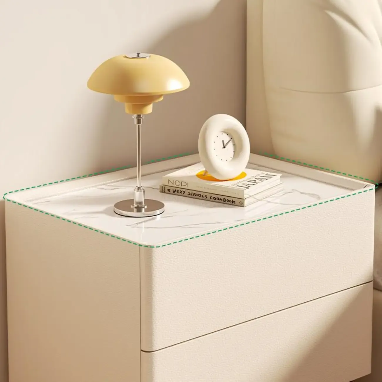 Modern Dark Gray Leather Stone Top 2-Drawer Nightstand Image - 7