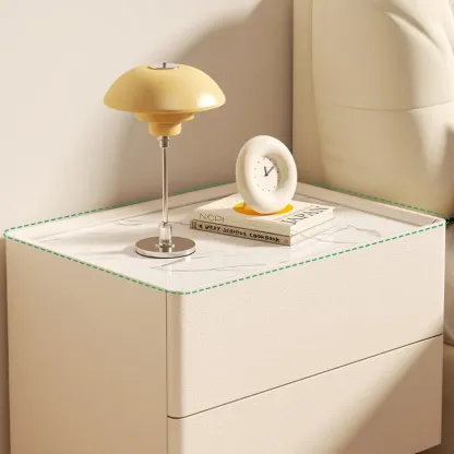 Modern Dark Gray Leather Stone Top 2-Drawer Nightstand Image - 7