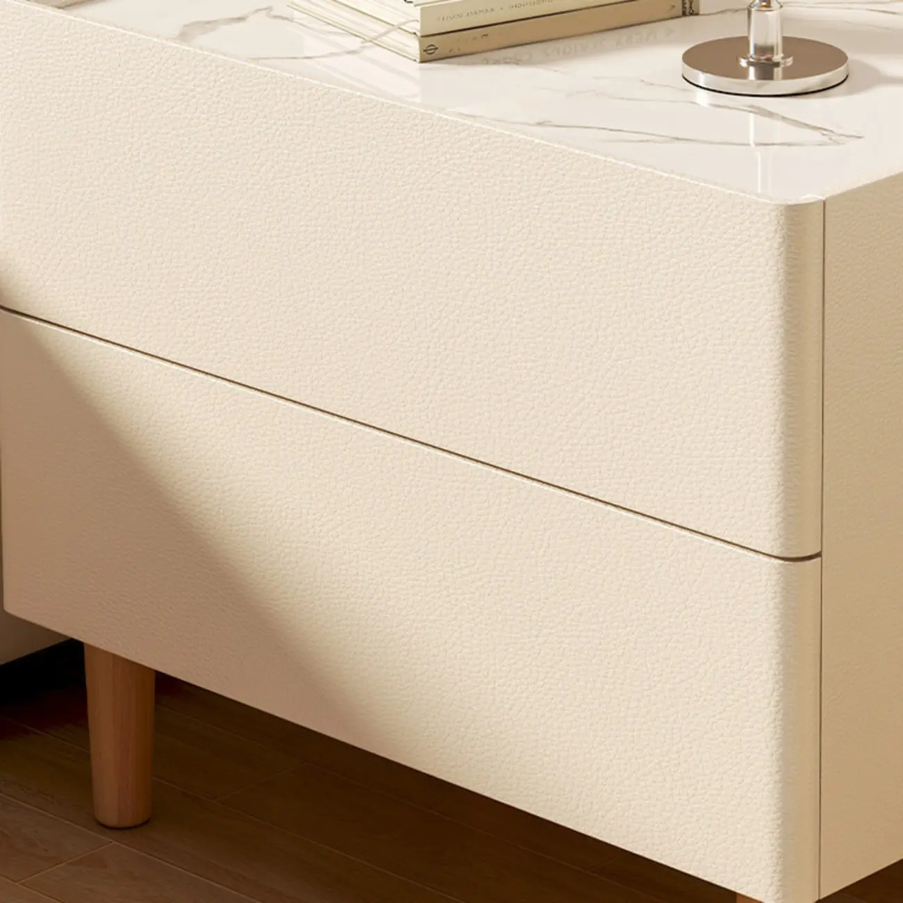 Modern Dark Gray Leather Stone Top 2-Drawer Nightstand Image - 8 | homeyfad