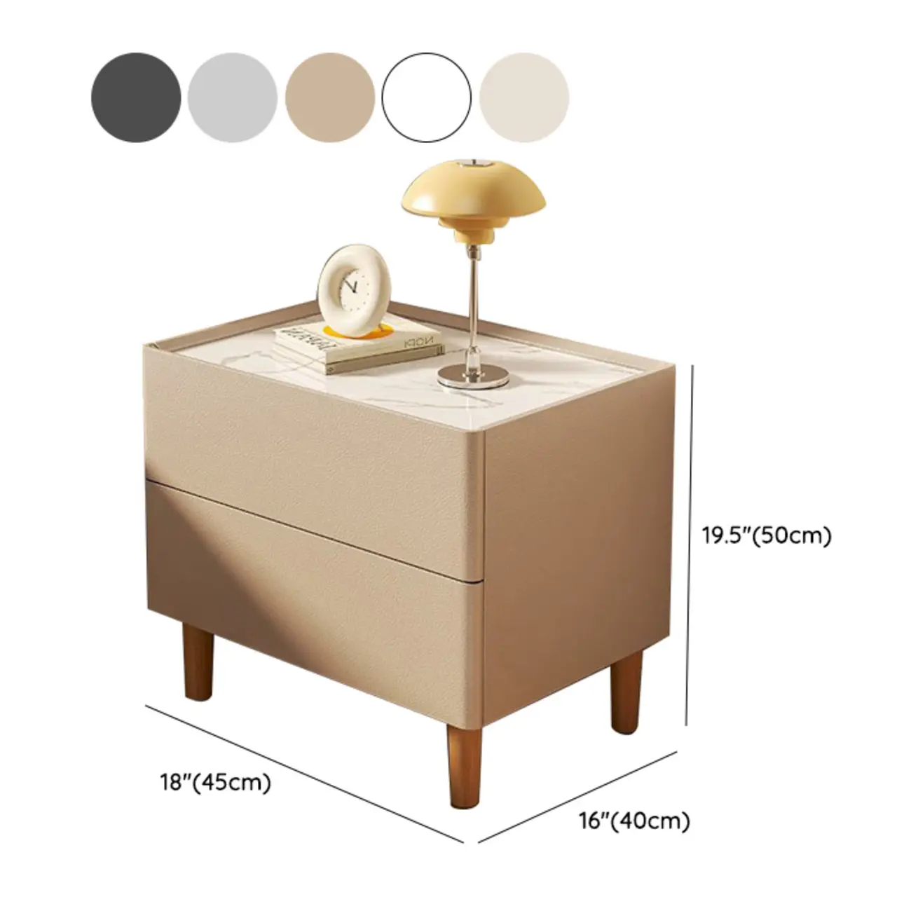 Modern Dark Gray Leather Stone Top 2-Drawer Nightstand Image - 11 | homeyfad