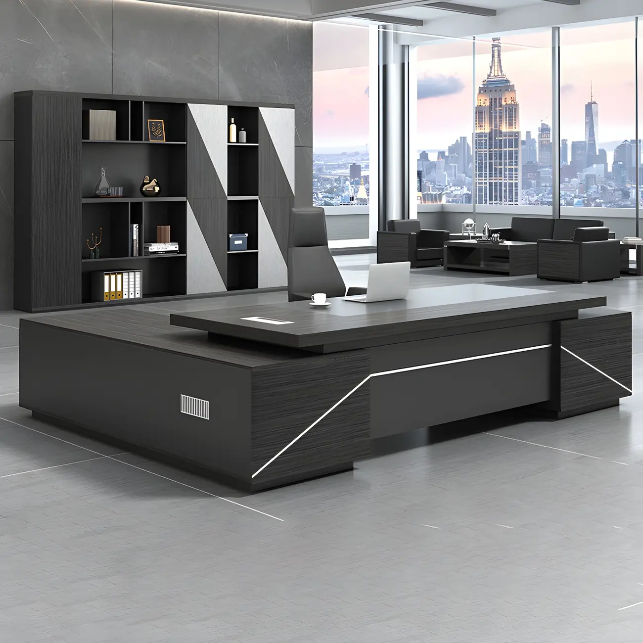 Large Wood Modern Sleek Black L Shaped Executive Desk Image - 1 | homeyfad