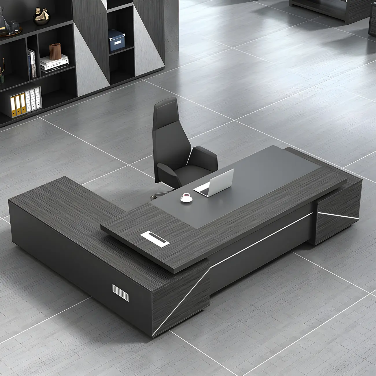 Large Wood Modern Sleek Black L Shaped Executive Desk Image - 2 | homeyfad