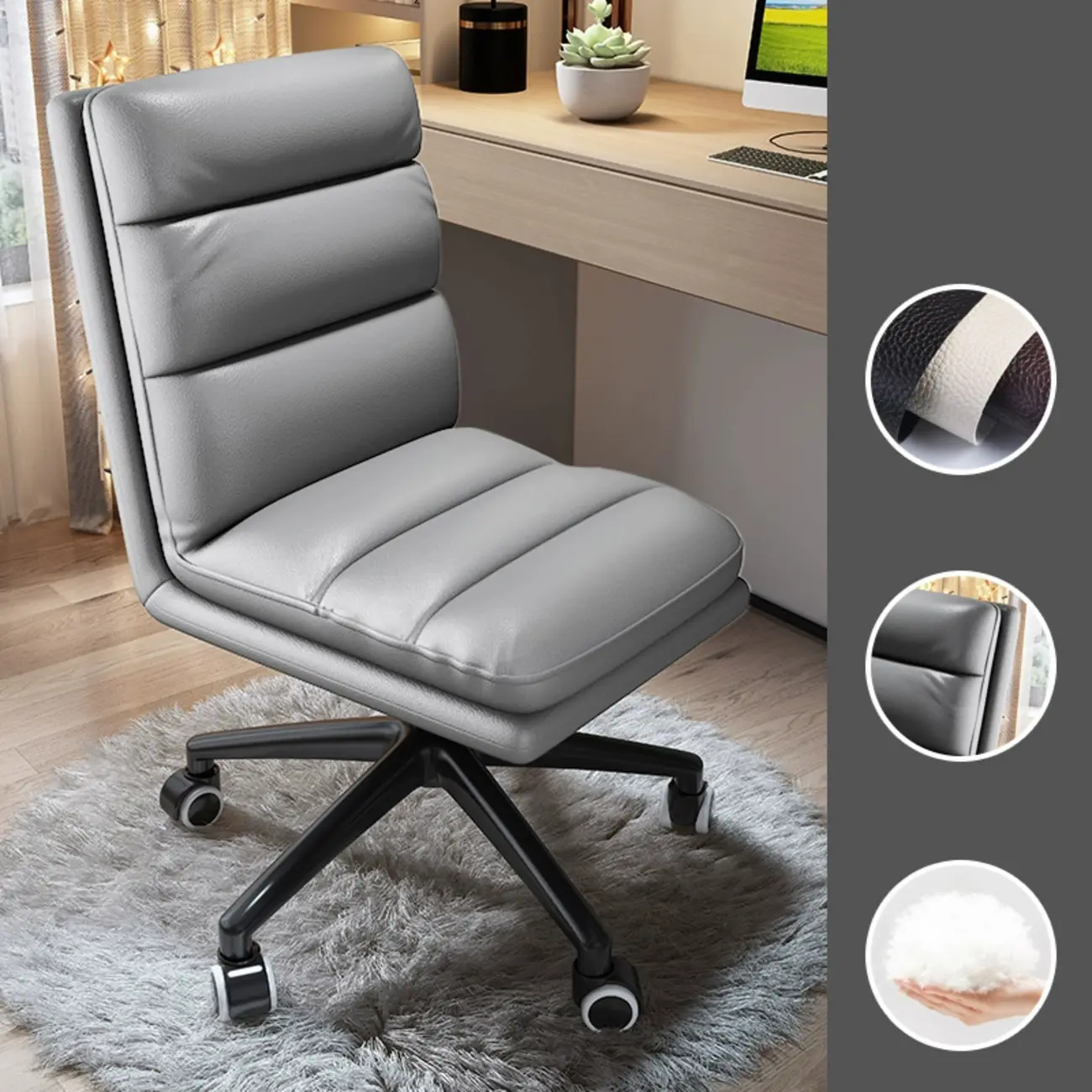 Modern Leather Adjustable Swivel Office Desk Chair Image - 8 | homeyfad