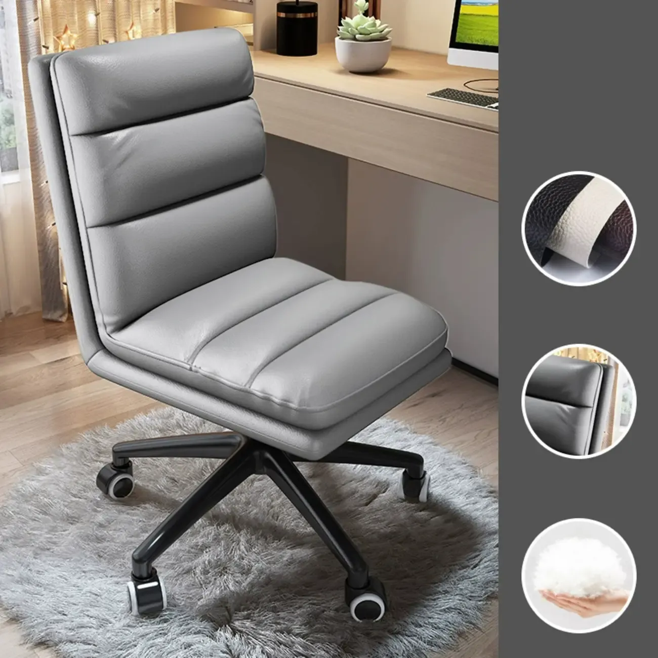 Modern Leather Adjustable Swivel Office Desk Chair Image - 8