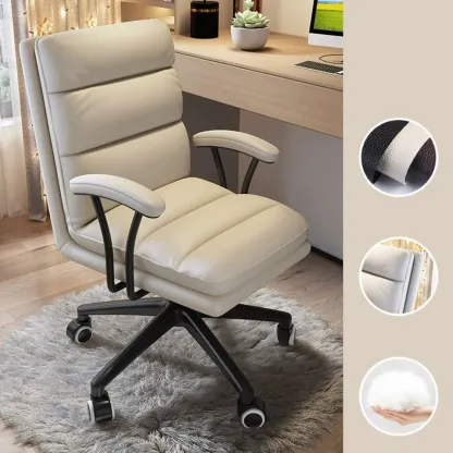 Modern Leather Adjustable Swivel Office Desk Chair Image - 3