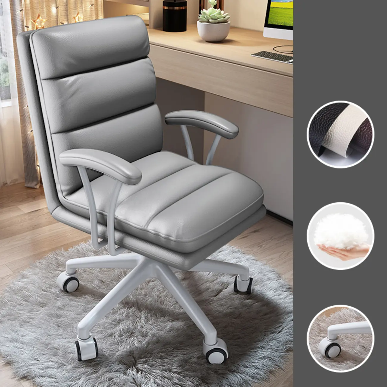 Modern Leather Adjustable Swivel Office Desk Chair Image - 10 | homeyfad