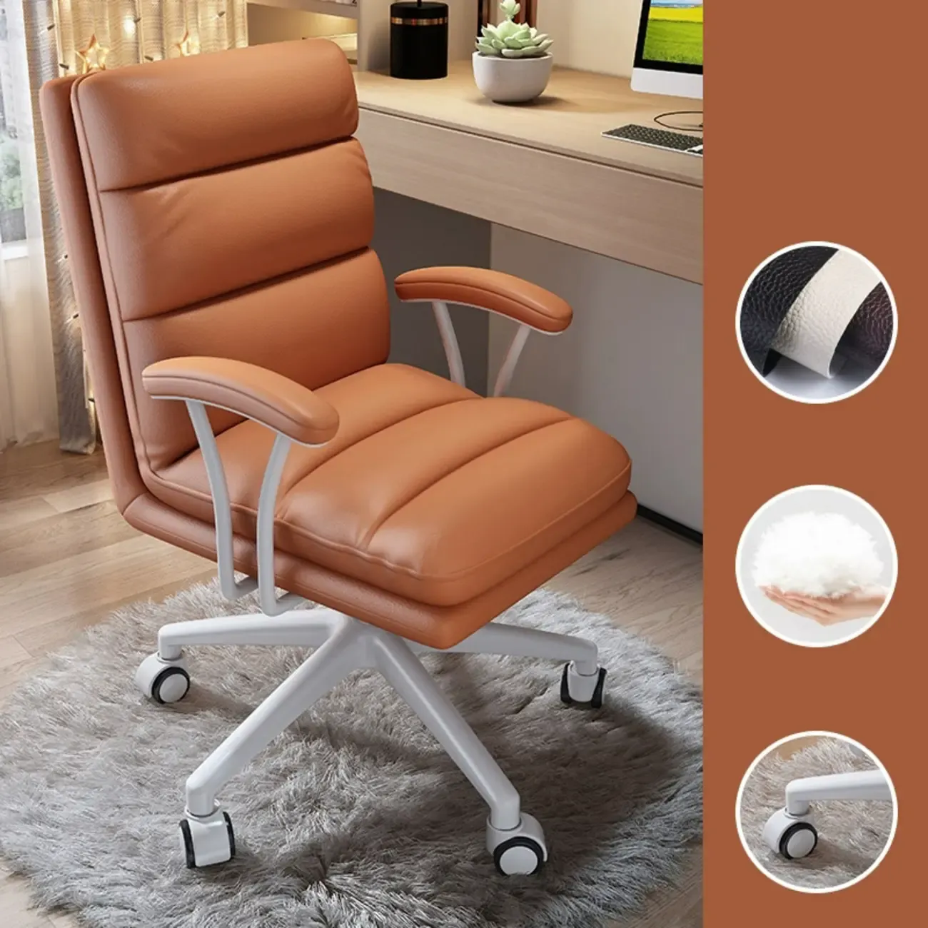 Modern Leather Adjustable Swivel Office Desk Chair Image - 11