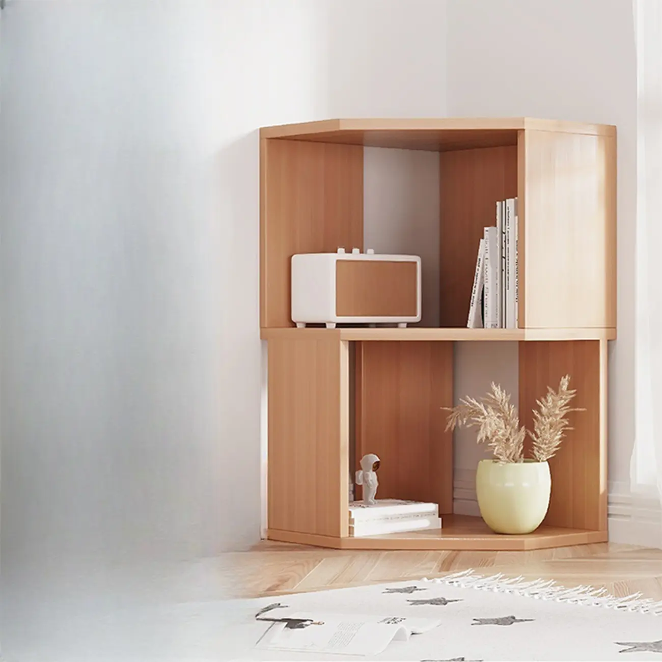 Modern 7-Shelf White Wood Corner Bookcase Image - 4 | homeyfad