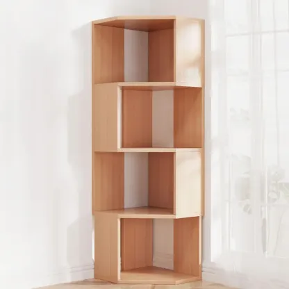 Modern 7-Shelf White Wood Corner Bookcase Image - 5