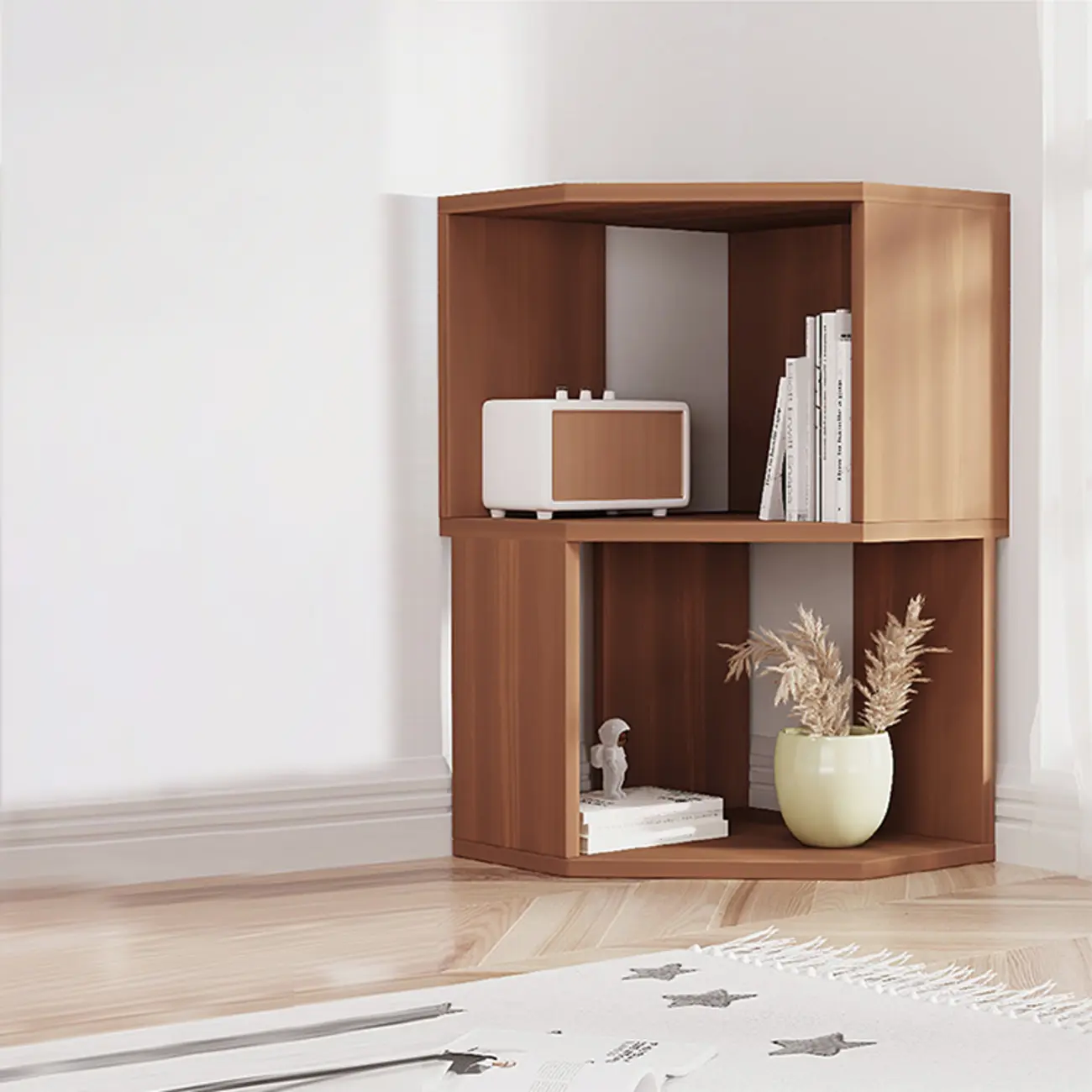 Modern 7-Shelf White Wood Corner Bookcase Image - 6 | homeyfad