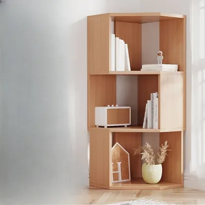 Modern 7-Shelf White Wood Corner Bookcase Image - 9