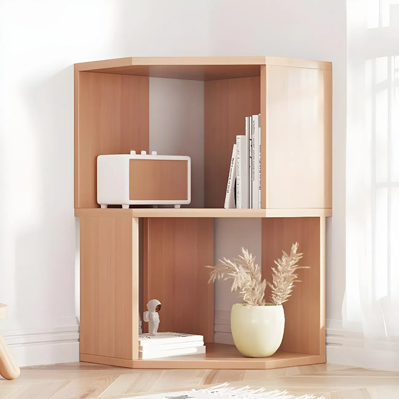 Modern 7-Shelf White Wood Corner Bookcase Image - 10 | homeyfad