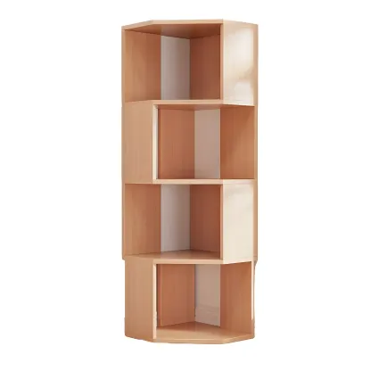 Modern 7-Shelf White Wood Corner Bookcase Image - 11
