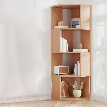 Modern 7-Shelf White Wood Corner Bookcase Image - 16