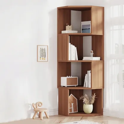 Modern 7-Shelf White Wood Corner Bookcase Image - 17