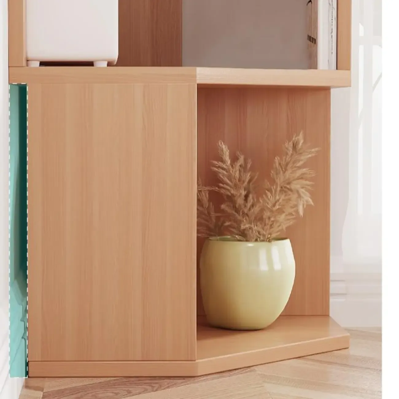 Modern 7-Shelf White Wood Corner Bookcase Image - 19