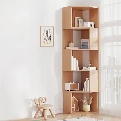 Modern 7-Shelf White Wood Corner Bookcase Image - 21