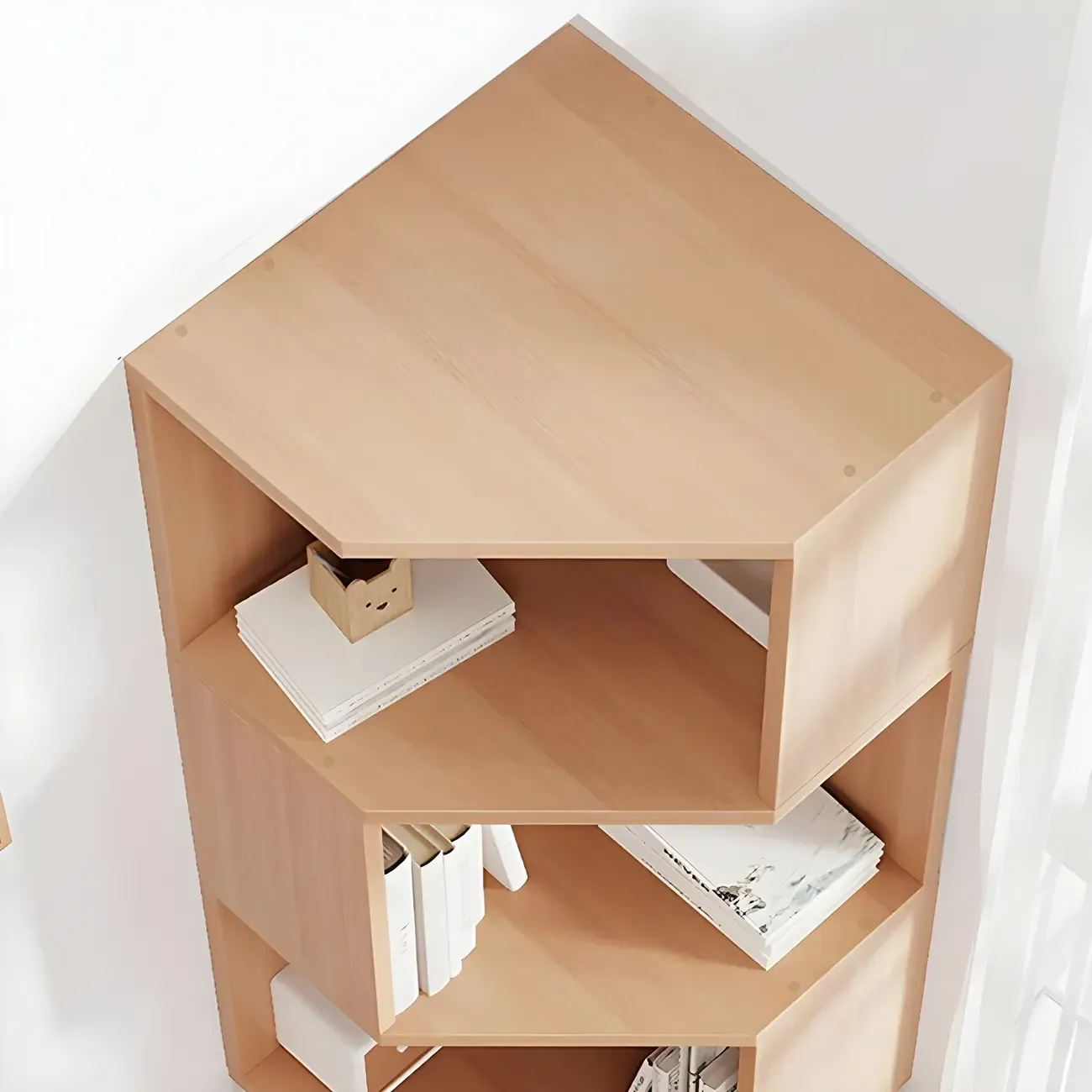 Modern 7-Shelf White Wood Corner Bookcase Image - 22