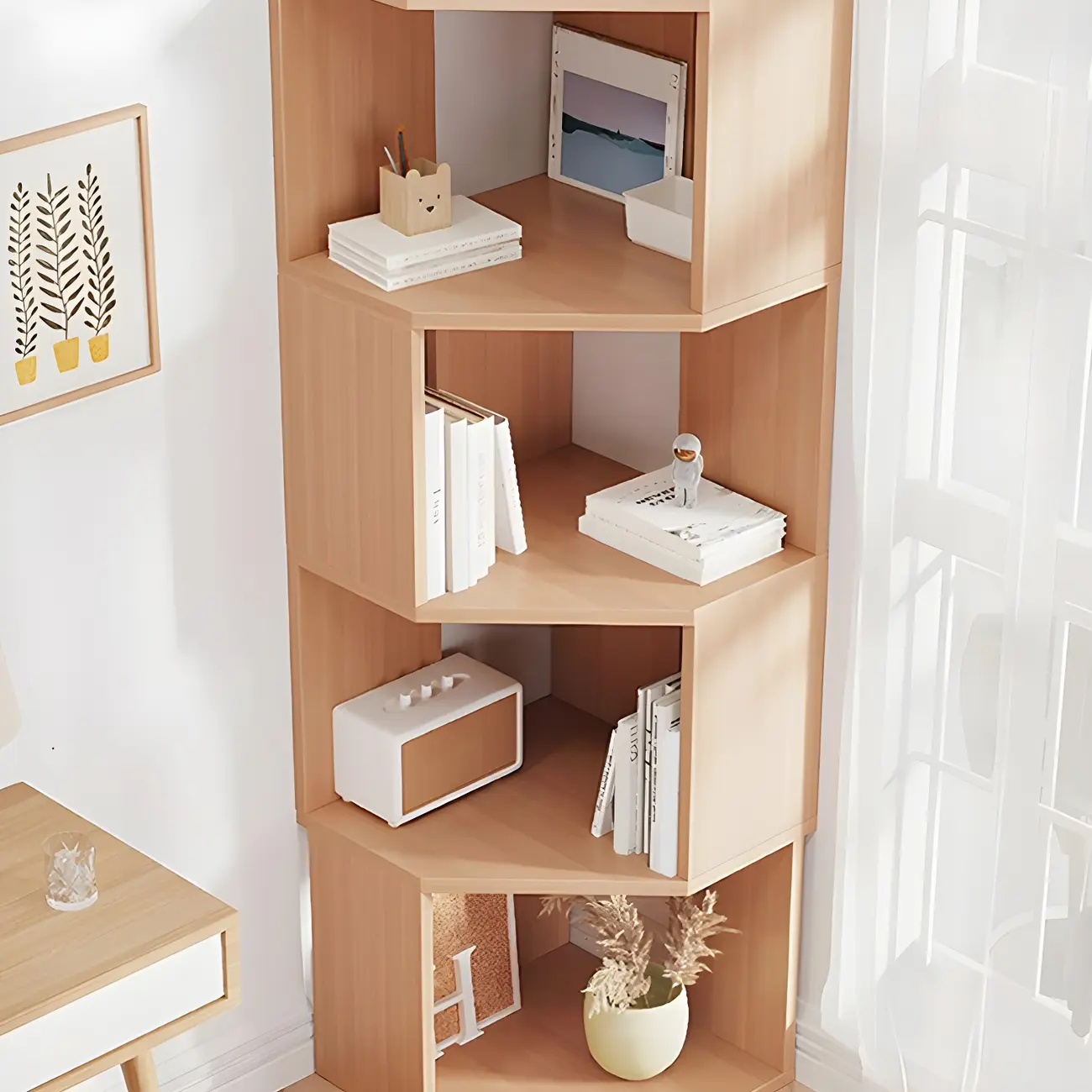 Modern 7-Shelf White Wood Corner Bookcase Image - 25 | homeyfad