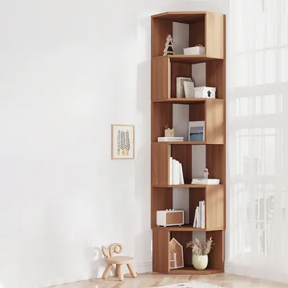 Modern 7-Shelf White Wood Corner Bookcase Image - 29
