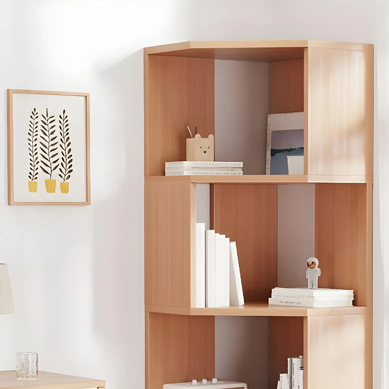 Modern 7-Shelf White Wood Corner Bookcase Image - 30 | homeyfad