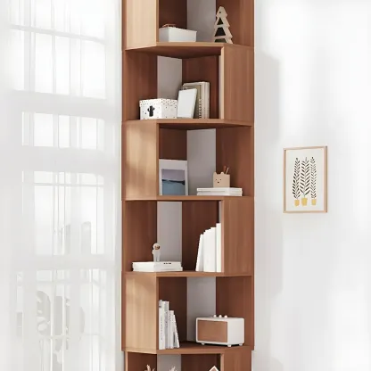 Modern 7-Shelf White Wood Corner Bookcase Image - 31