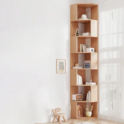 Modern 7-Shelf White Wood Corner Bookcase Image - 32