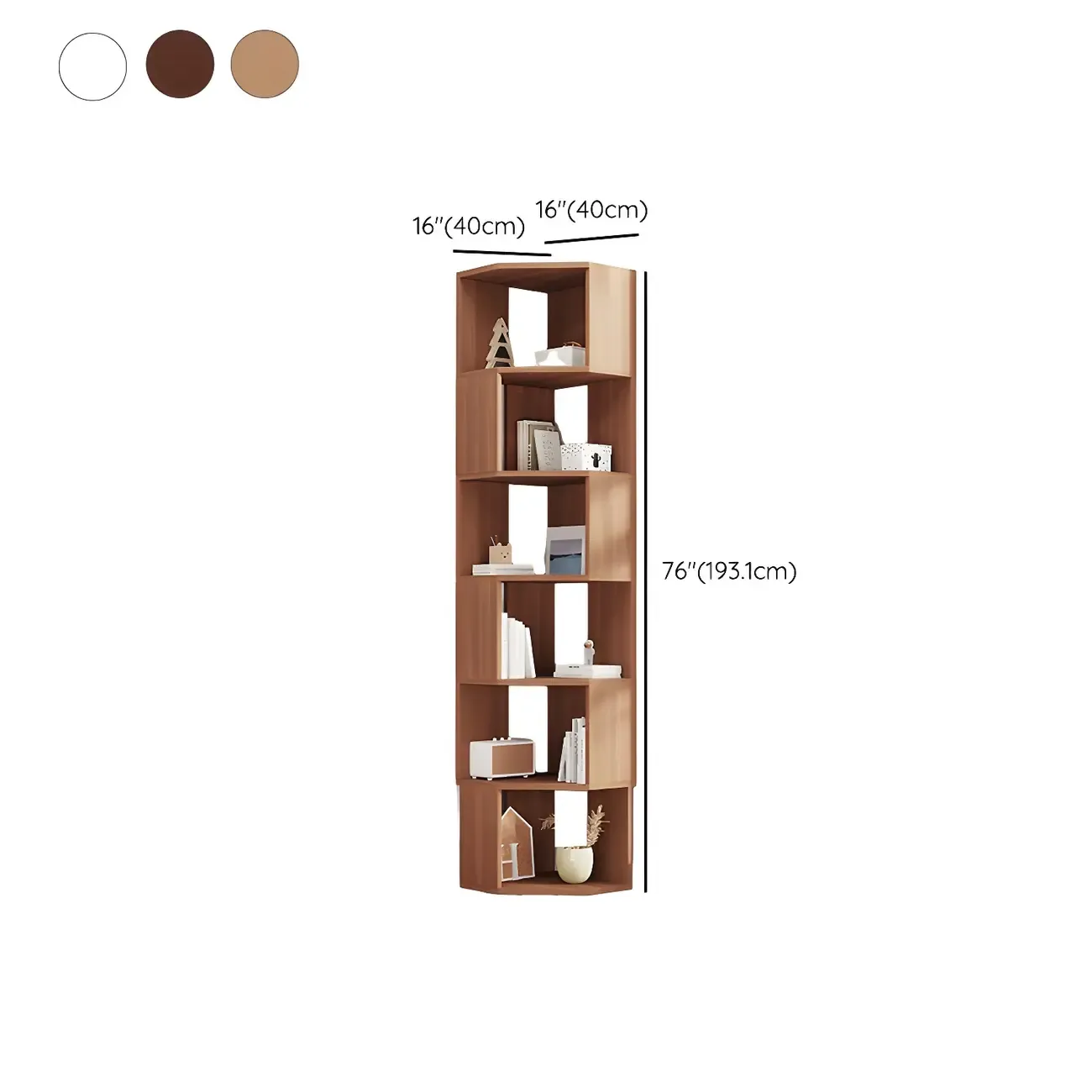 Modern 7-Shelf White Wood Corner Bookcase Image - 38