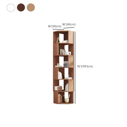Modern 7-Shelf White Wood Corner Bookcase Image - 38