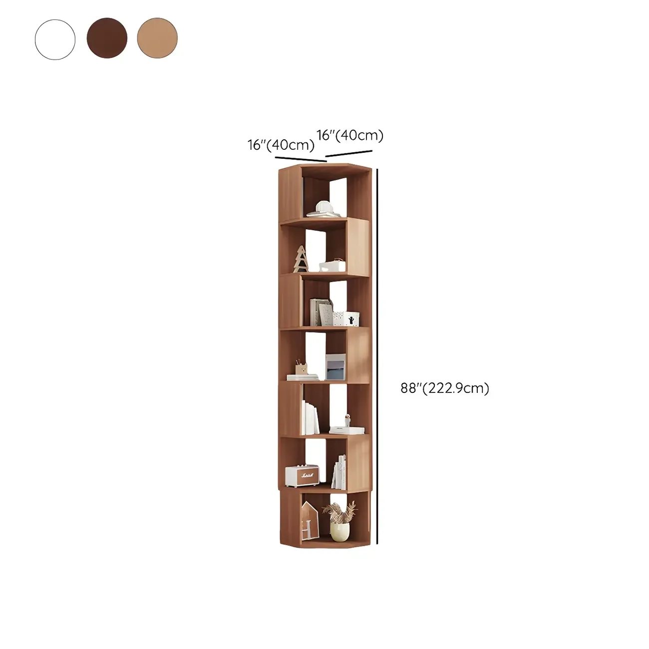Modern 7-Shelf White Wood Corner Bookcase Image - 39