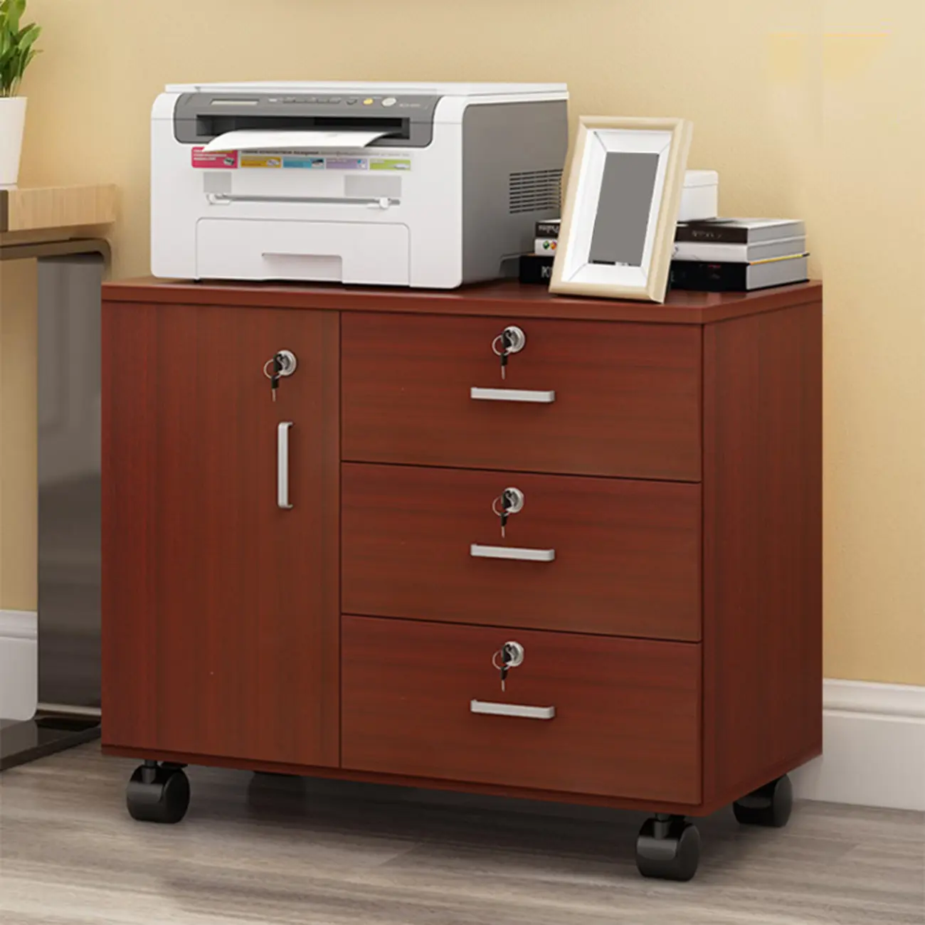 Elegant Wooden Lockable Filing Cabinet with 3-Drawers for Office Image - 2 | homeyfad