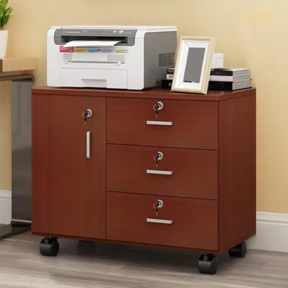 Elegant Wooden Lockable Filing Cabinet with 3-Drawers for Office Image - 2