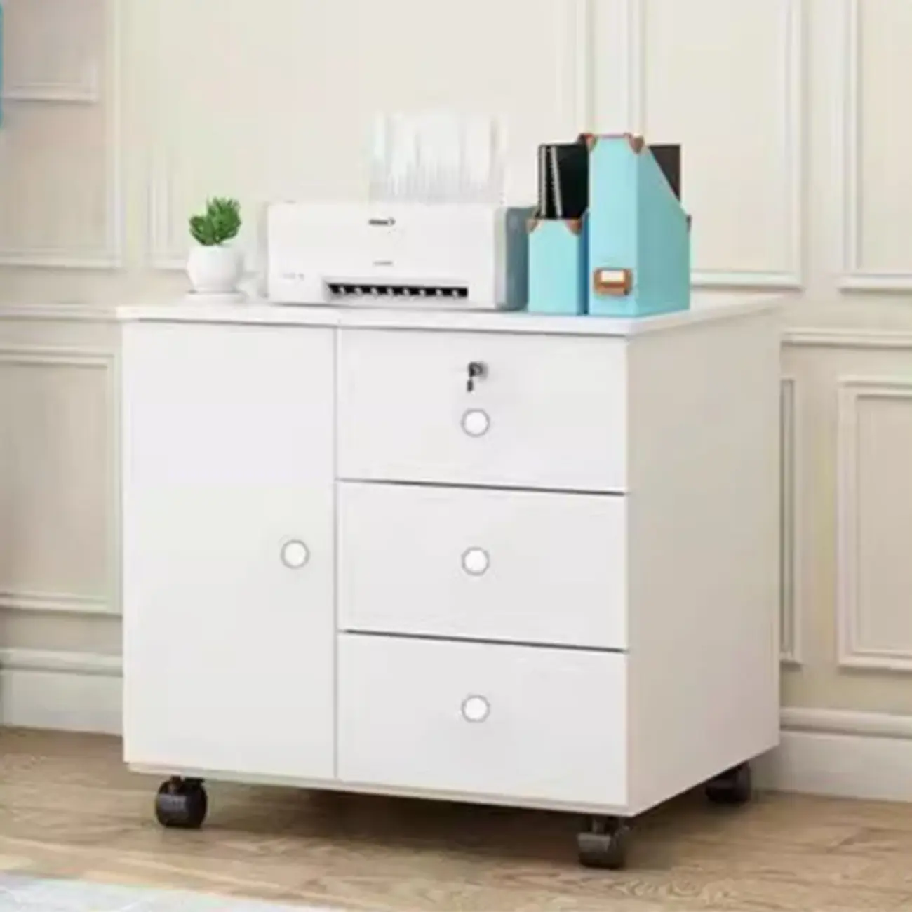 Elegant Wooden Lockable Filing Cabinet with 3-Drawers for Office Image - 4 | homeyfad