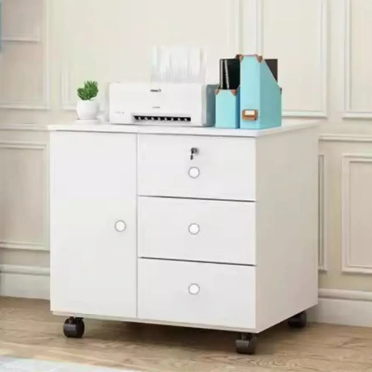 Elegant Wooden Lockable Filing Cabinet with 3-Drawers for Office Image - 4