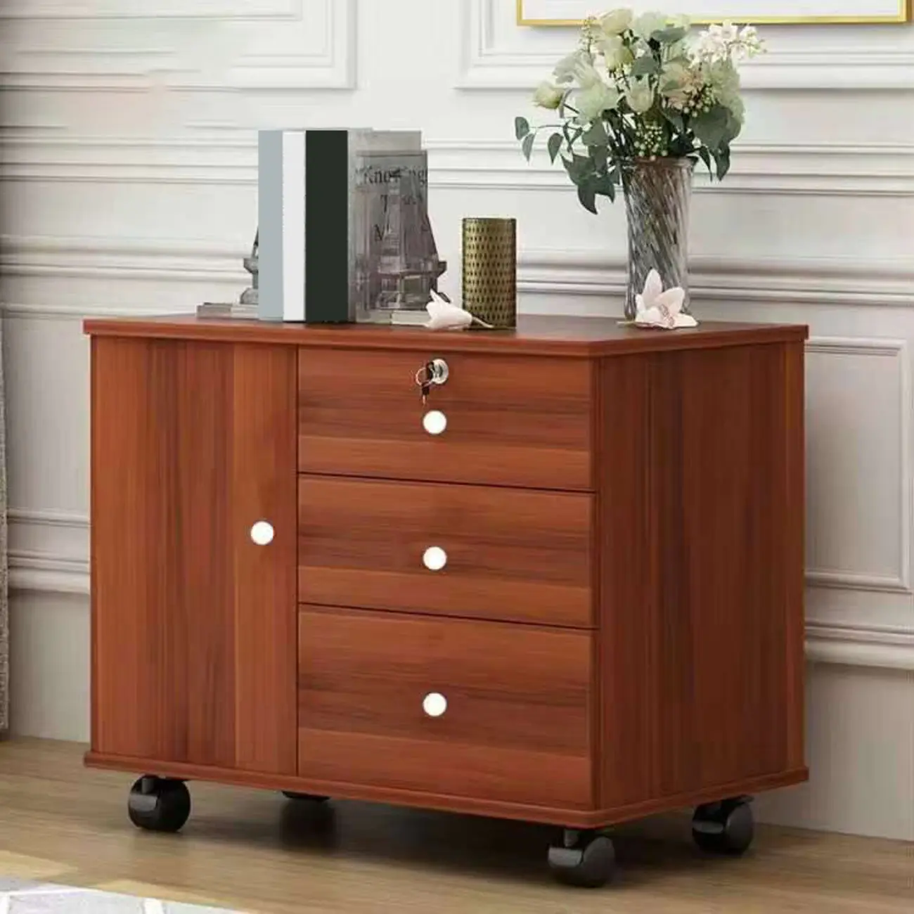 Elegant Wooden Lockable Filing Cabinet with 3-Drawers for Office Image - 1 | homeyfad