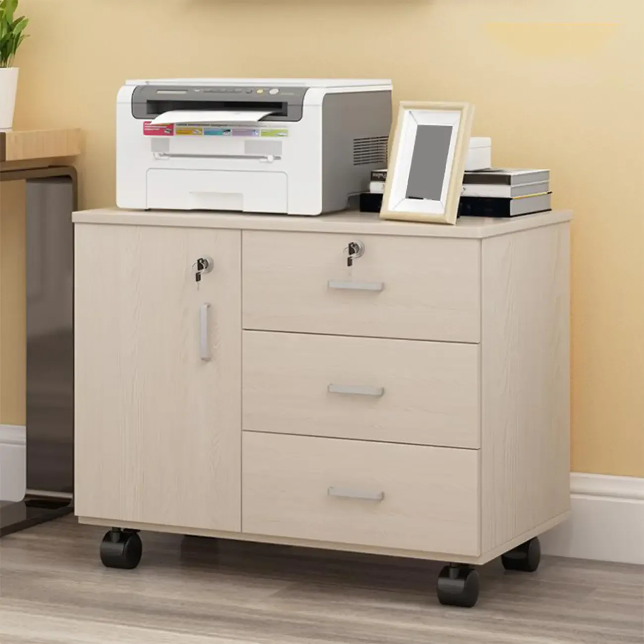 Elegant Wooden Lockable Filing Cabinet with 3-Drawers for Office Image - 5
