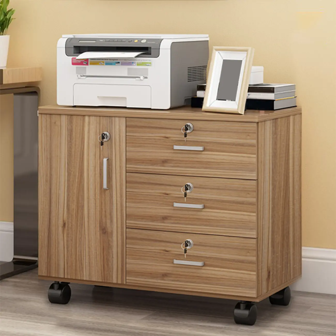 Elegant Wooden Lockable Filing Cabinet with 3-Drawers for Office Image - 3 | homeyfad