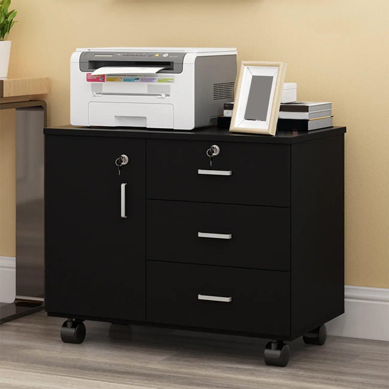 Elegant Wooden Lockable Filing Cabinet with 3-Drawers for Office Image - 6 | homeyfad