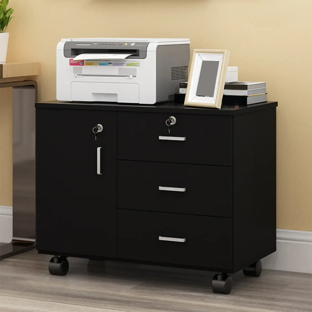 Elegant Wooden Lockable Filing Cabinet with 3-Drawers for Office Image - 6