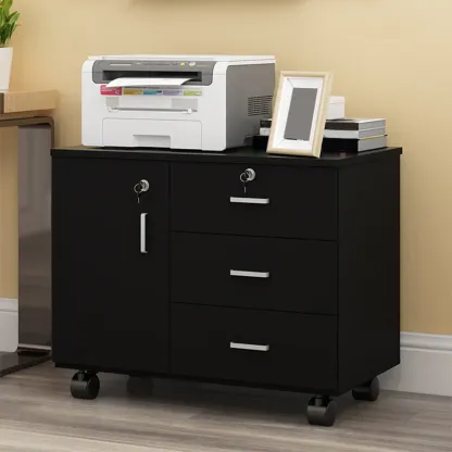 Elegant Wooden Lockable Filing Cabinet with 3-Drawers for Office Image - 6