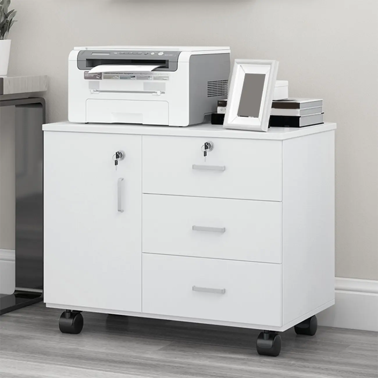Elegant Wooden Lockable Filing Cabinet with 3-Drawers for Office Image - 7 | homeyfad
