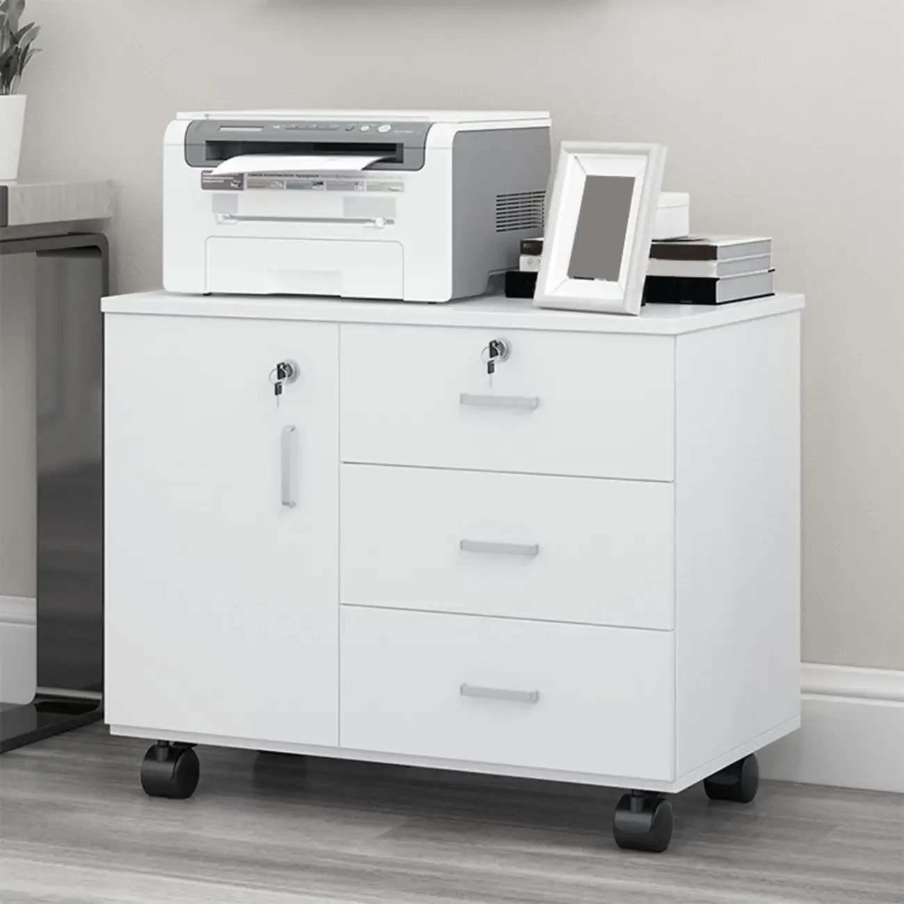 Elegant Wooden Lockable Filing Cabinet with 3-Drawers for Office Image - 7