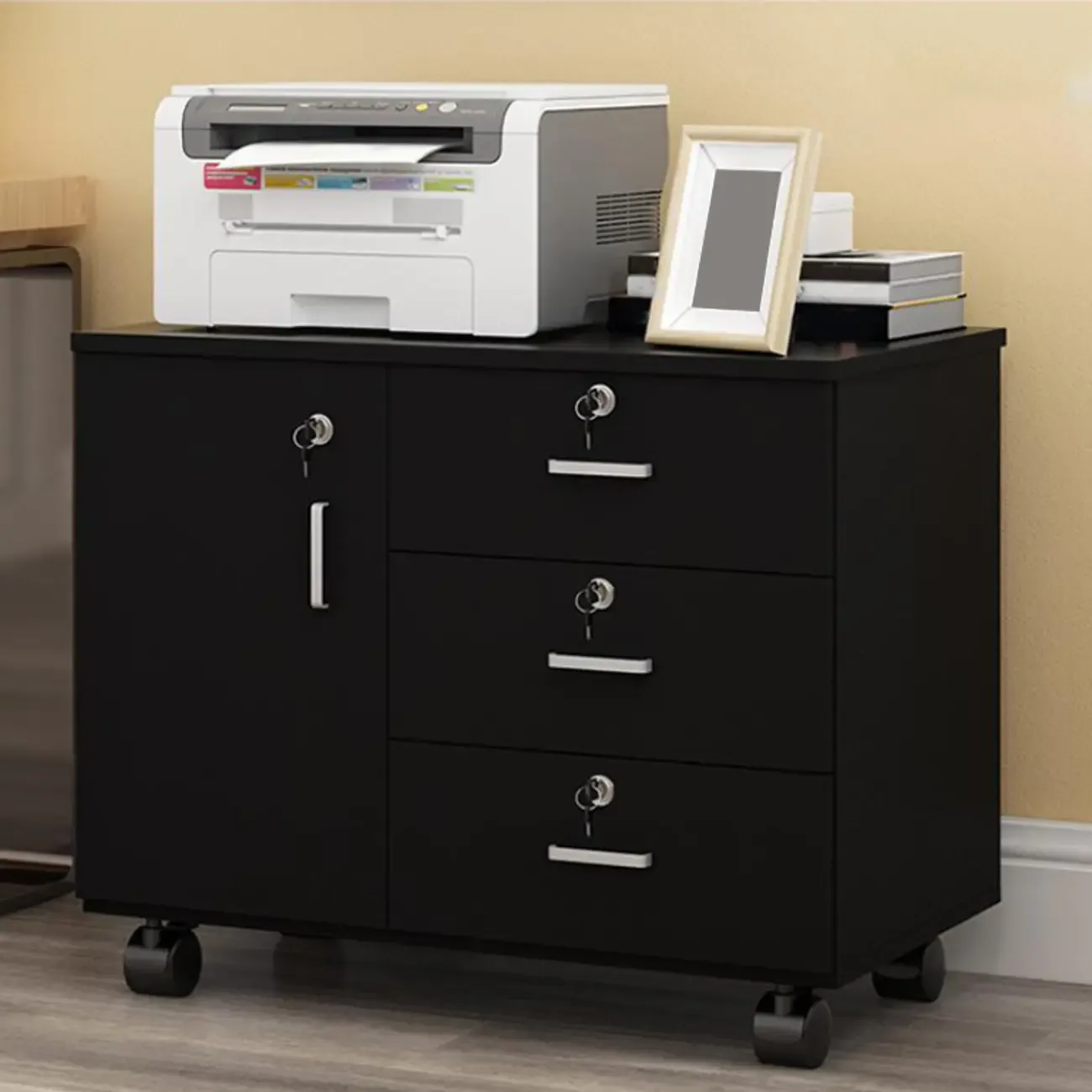 Elegant Wooden Lockable Filing Cabinet with 3-Drawers for Office Image - 8