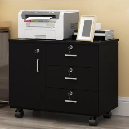 Elegant Wooden Lockable Filing Cabinet with 3-Drawers for Office Image - 8