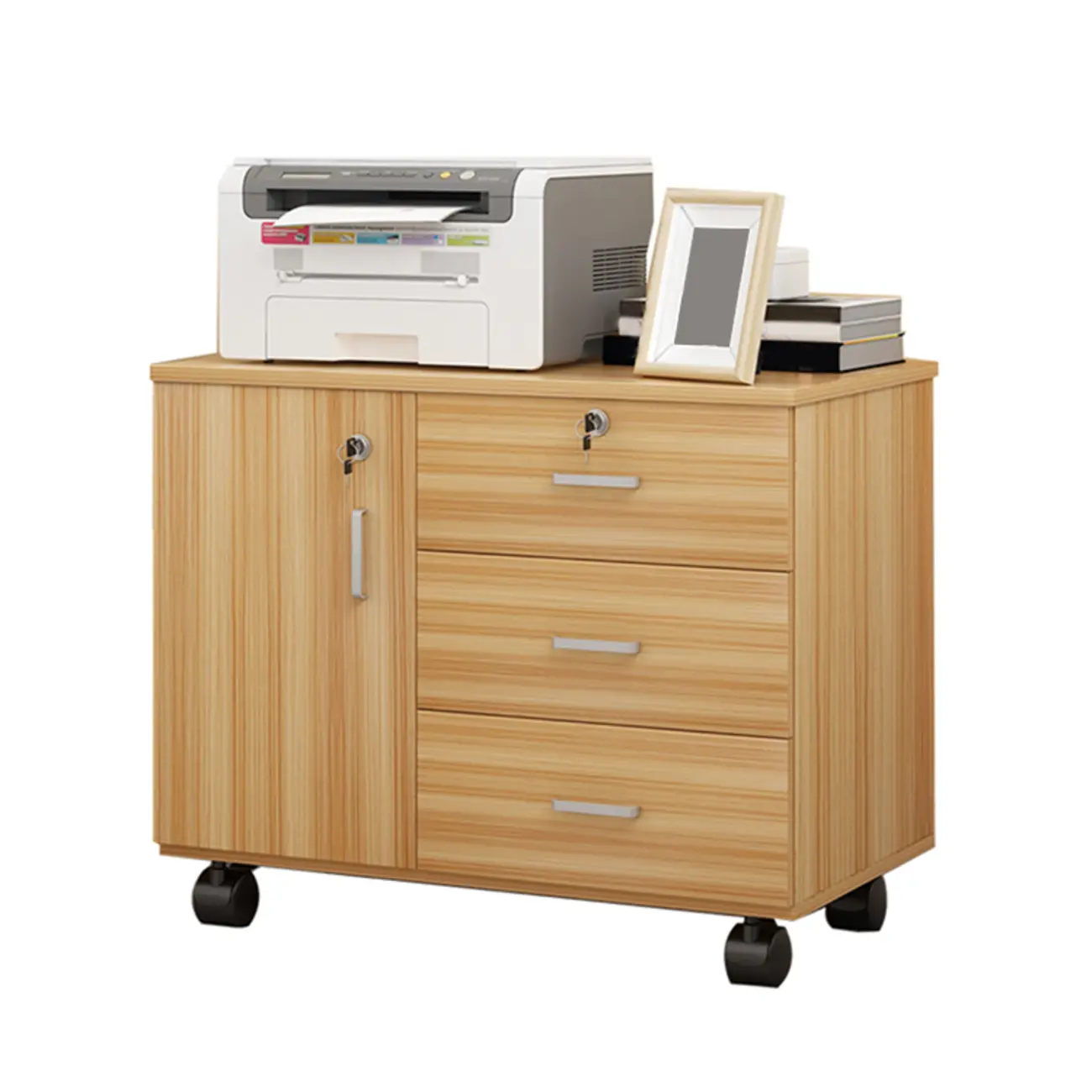Elegant Wooden Lockable Filing Cabinet with 3-Drawers for Office Image - 10 | homeyfad