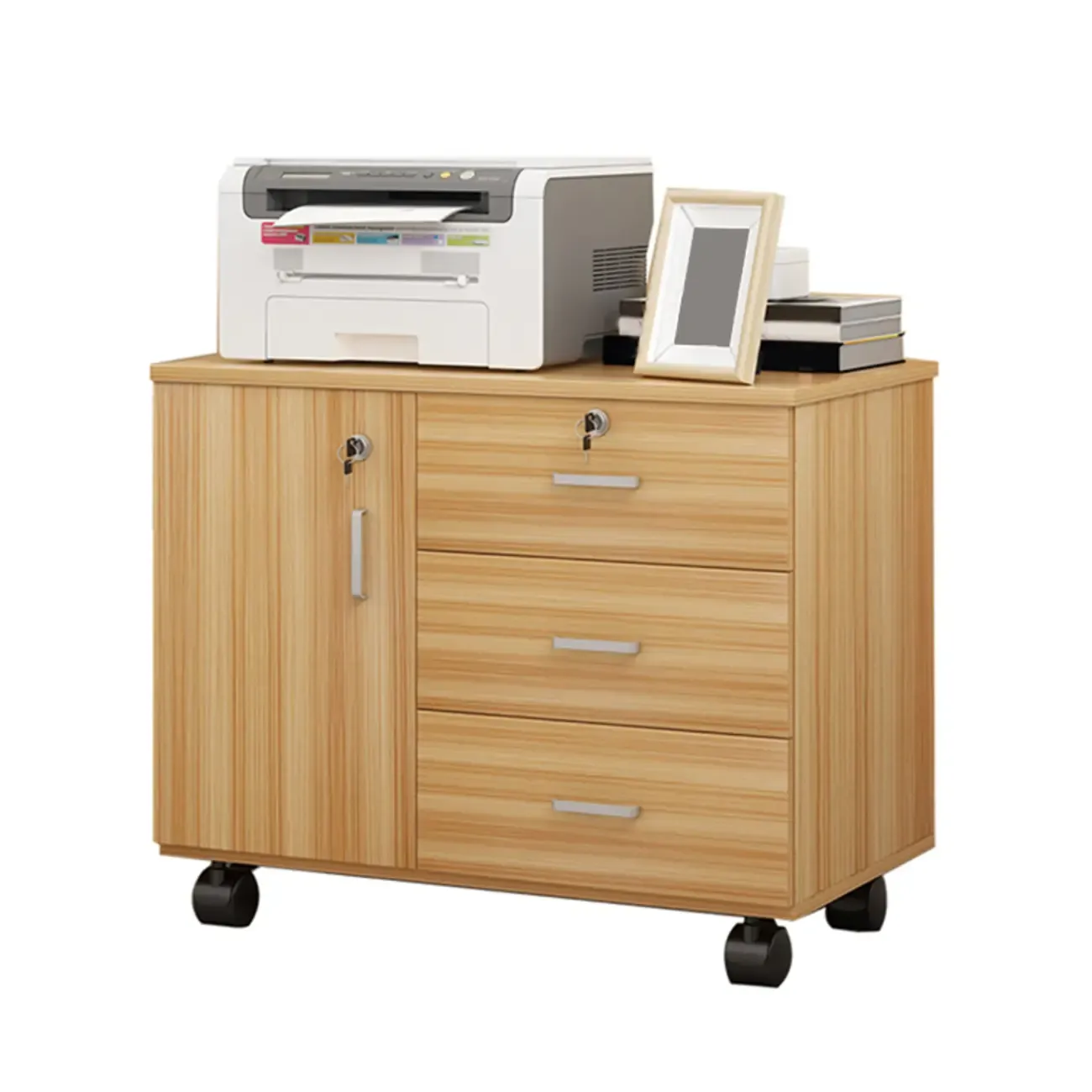 Elegant Wooden Lockable Filing Cabinet with 3-Drawers for Office Image - 10