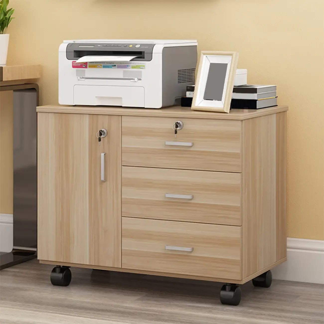 Elegant Wooden Lockable Filing Cabinet with 3-Drawers for Office Image - 11