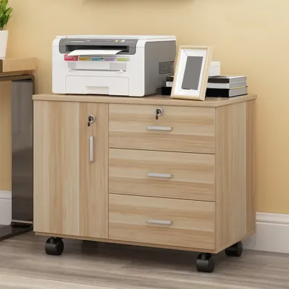 Elegant Wooden Lockable Filing Cabinet with 3-Drawers for Office Image - 11