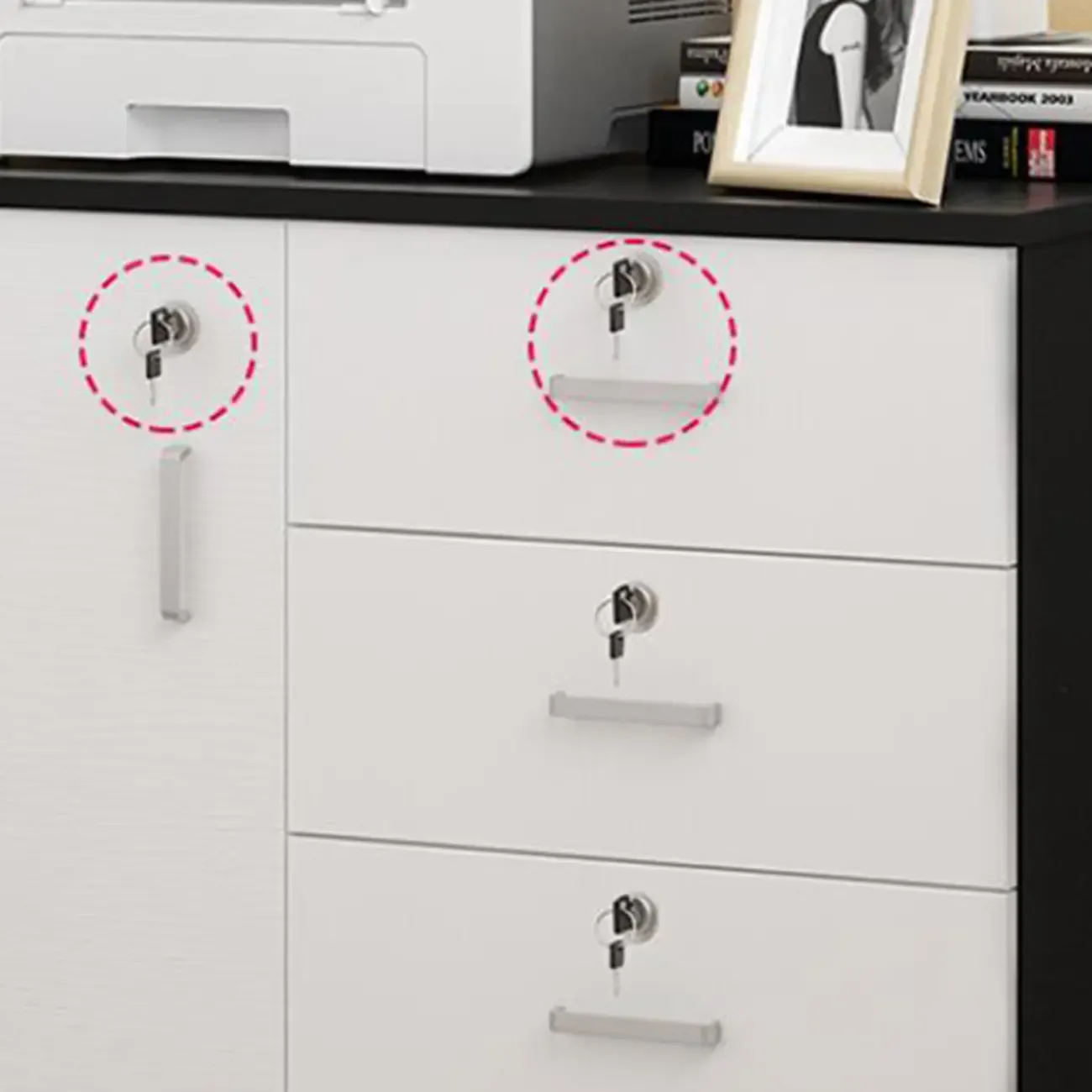 Elegant Wooden Lockable Filing Cabinet with 3-Drawers for Office Image - 15