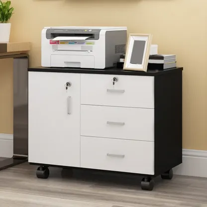 Elegant Wooden Lockable Filing Cabinet with 3-Drawers for Office Image - 16